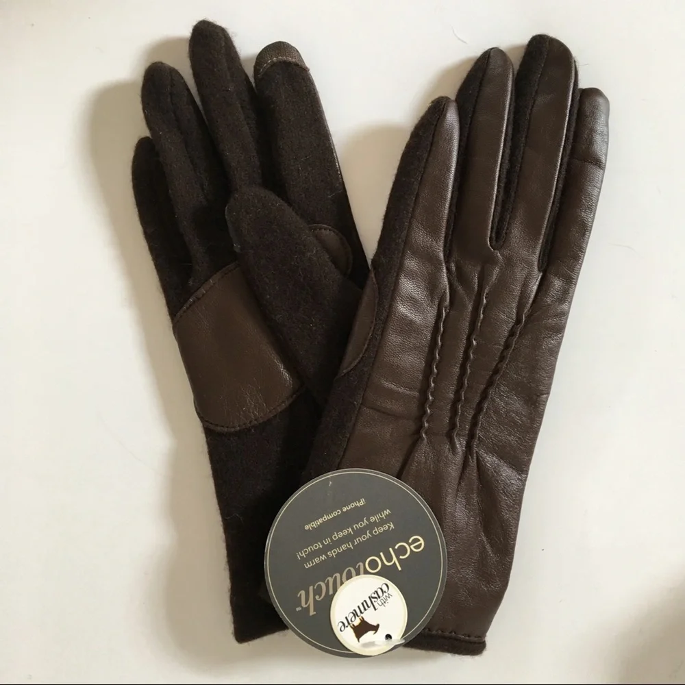 Cashmere Leather Gloves Touch Screen Size S